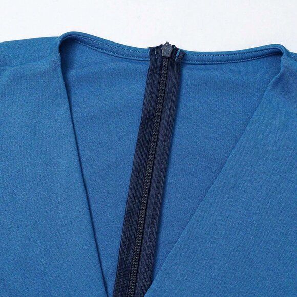 Blue Elegant Women's Velvet High Waisted Flare Leg Evening Jumpsuit - Picture 5 of 7